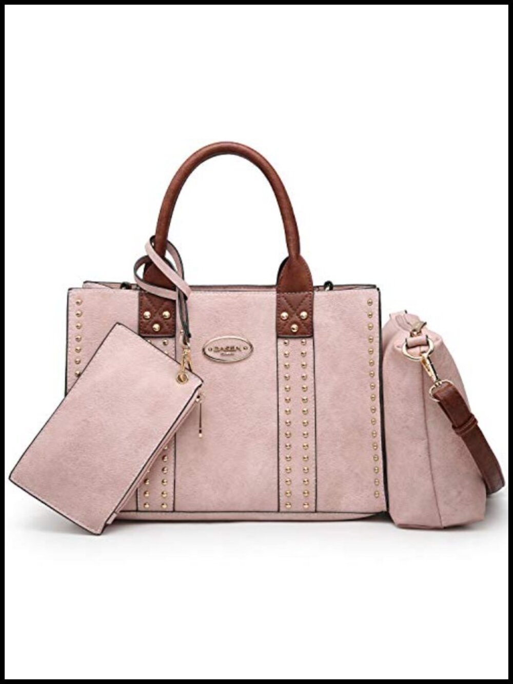 Vegan Leather 3pc Handbag Set Satchel Shoulder Tote with Wallet & Cosmetic Bag